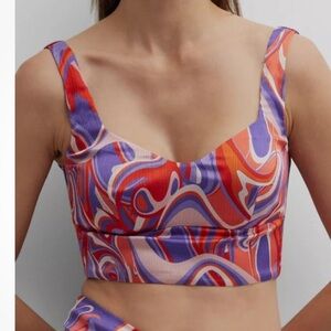 RAMY BROOK New York women’s size 2 purple swirl print Deidra cropped top NEW